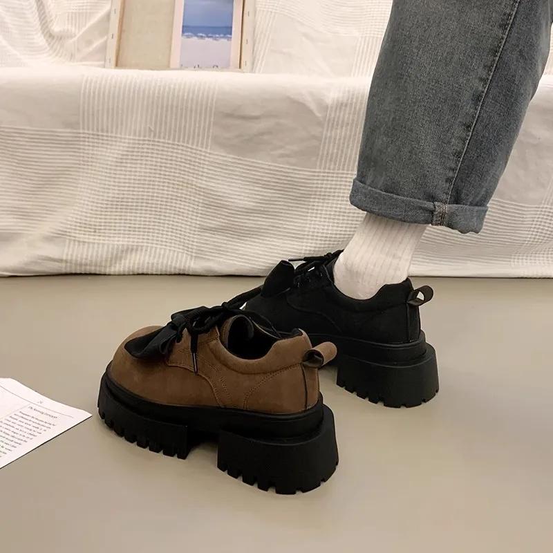 Shoes for Women Round Toe Casual Solid Color Pumps Comfort Chunky Heels Retro Lace Up Women's Platform Shoes Zapatos De Mujer
