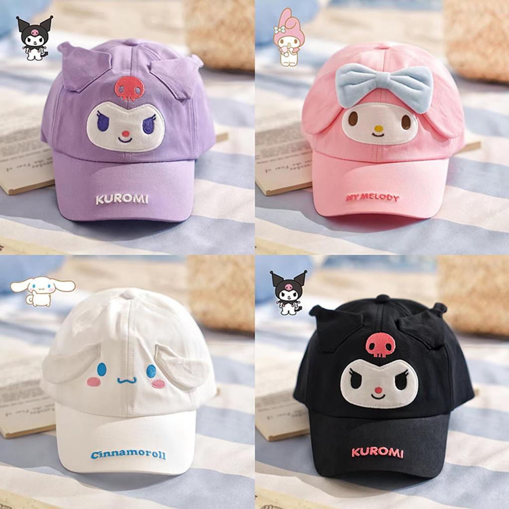 Sun Cap Kuromi Baseball Hat with Checkered My Melody Design for Featuring My Hello and UV Black [QPPQ] Kids, Melody, Cinnamoroll, Pochacco, Kitty,