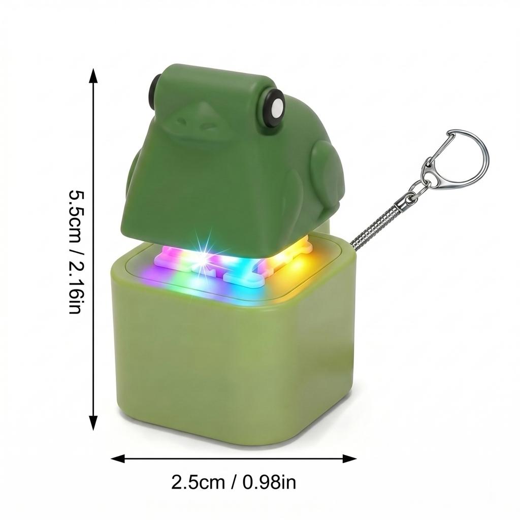 Rechargeable Frog Shaped Anxiety Relief Toy with Light and Sound Effects USB Charging Stress Reliever Keychain for Desk Home Office School