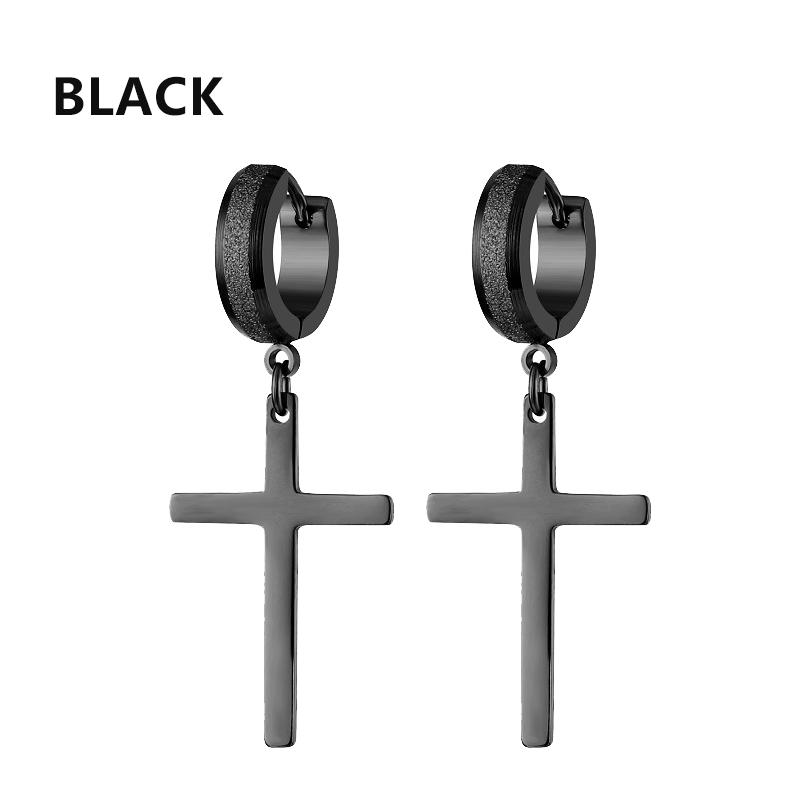 Boucles d'oreilles créoles punk en acier inoxydable givré design femmes hommes percées croix oreille zircon accessoires fête boucles d'oreilles pendantes