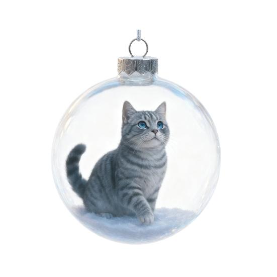 Cute Cat Christmas Ball Ornament 3D Animal Clear Plastic Ball Xmas Tree Ornaments