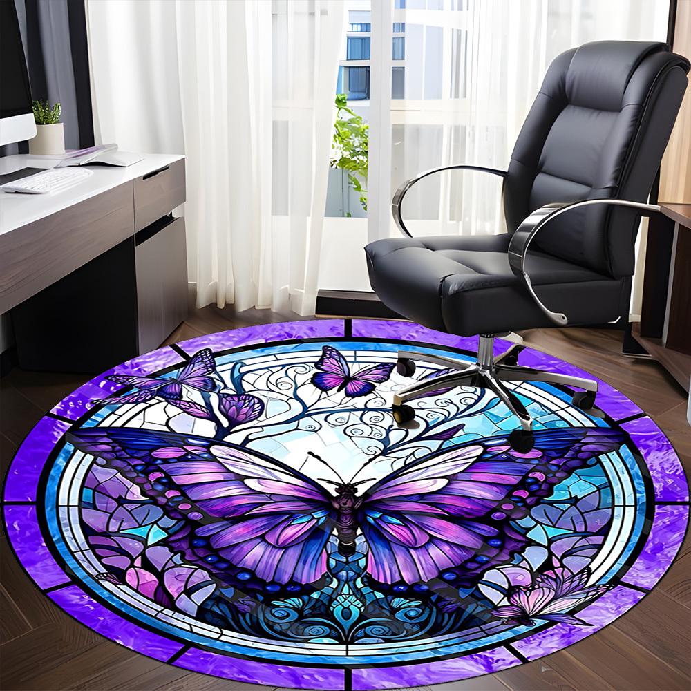 1pc Butterfly Stained Glass Carpet for Office Non-Slip, Round Carpet, Soft & Comfortable, Carpet for Office, Lightweight Round Floor Mat