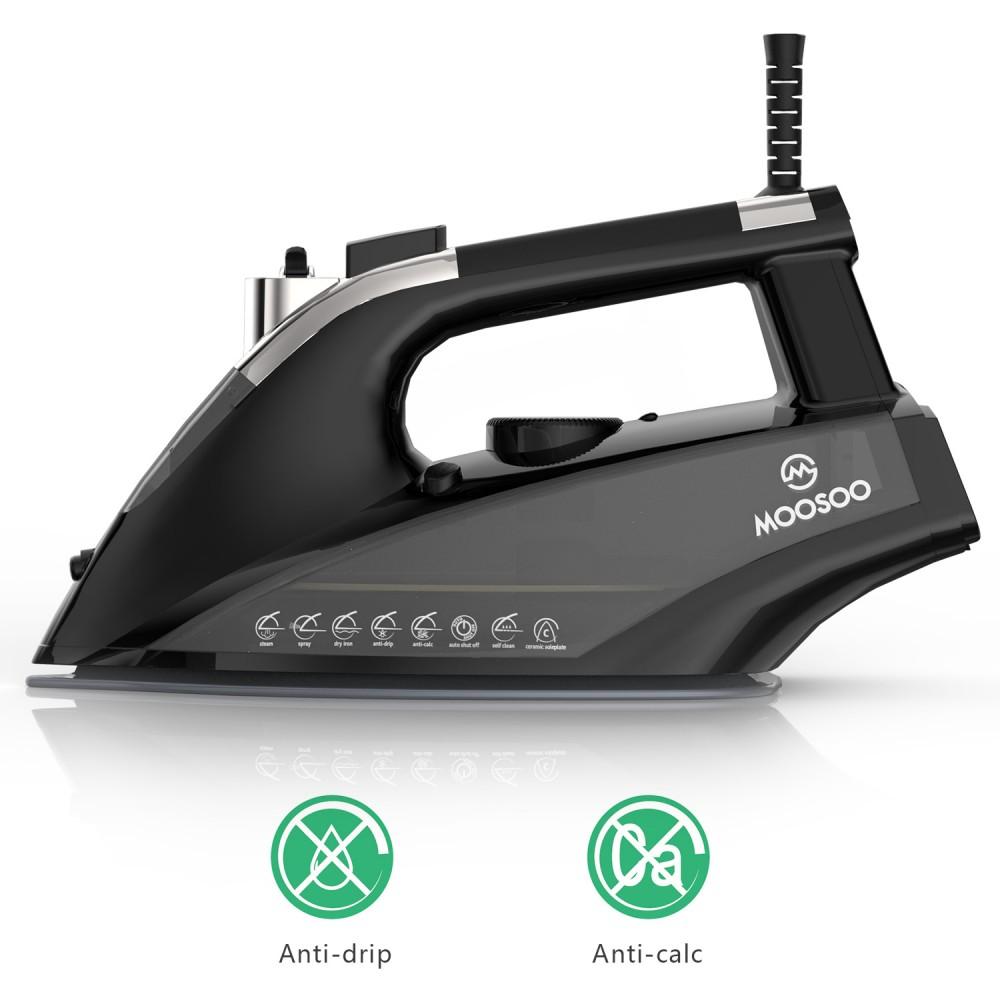 Moosoo SG-8005-1 1800W Steam Iron, 470ml Water Tank, 4 Temperature Settings, Auto-Clean & Anti-Drip, Fast Heating