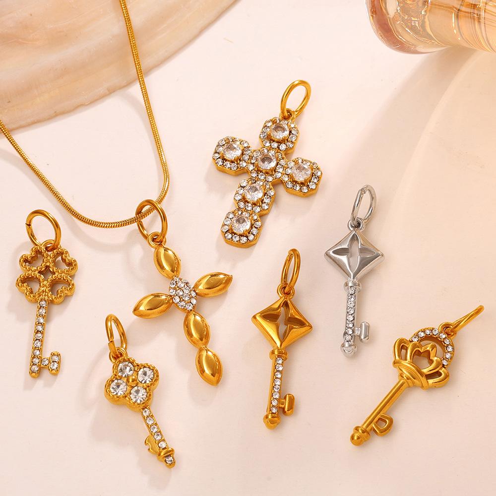 Gold Diamond Key Cross Pendant Multi-Style Personalized Pendant Diy Jewelry Accessories