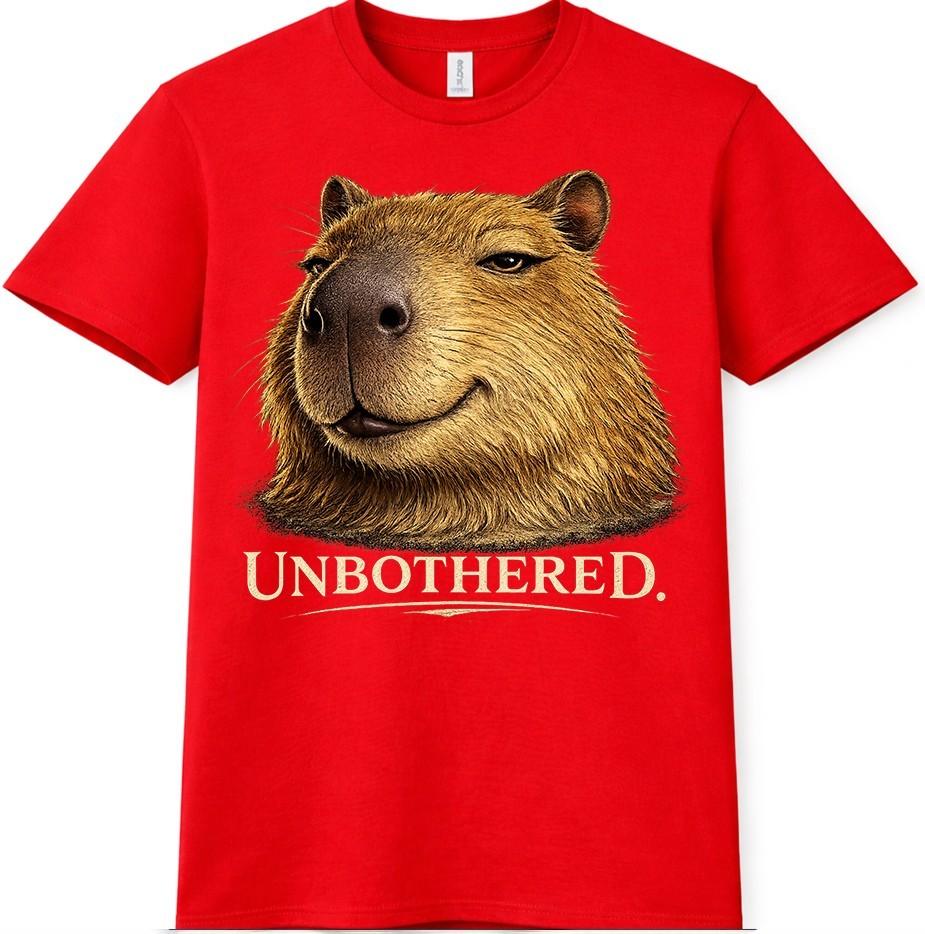 Capybara T Shirt Unbothered Funny Relaxed Meme Animal Graphic Tee Casual Top S