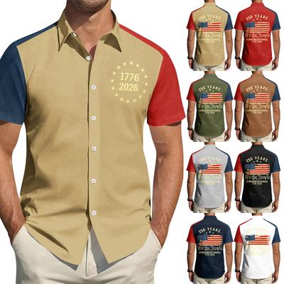 Men's Independence Day Printed Collared Top Men's Casual Sports Short-Sleeve Shirt