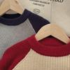 2024 Autumn/Winter Kids' Color Block Round Neck Sweaters: Korean Style Thick Pullover for Boys and Girls Trend