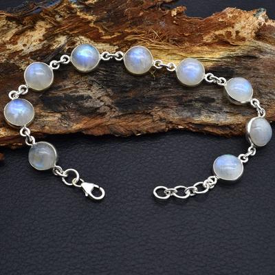 Mondstein-Armband, 925er Sterlingsilber, handgefertigter Schmuck, Geschenk für sie, Verlobungsgeschenk, Geburtsstein-Schmuck, Hochzeitsarmband