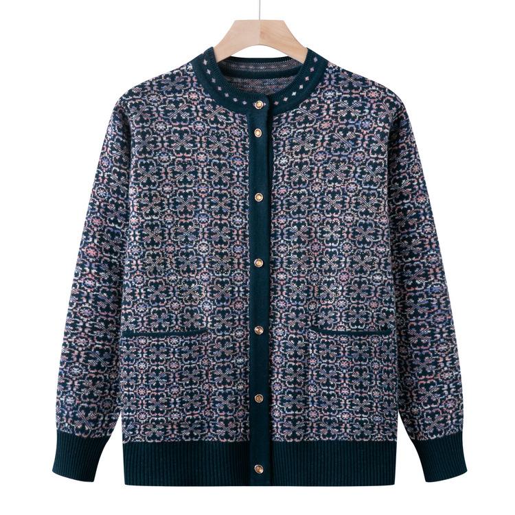 

Middle-aged Ladies Fashionable Sweater Cardigan New Autumn Top Middle-aged and Elderly Sweater Women Fashion Mother Suit 5XL