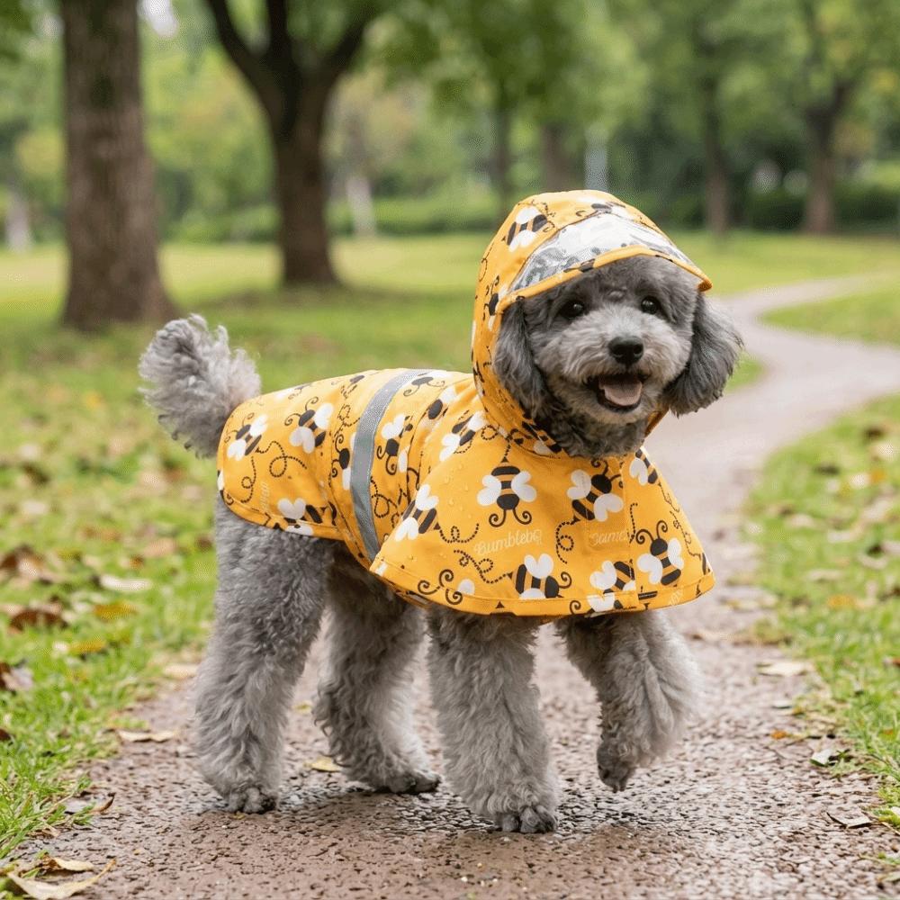 Bee Shaped Pet Rain Poncho Reflective Strips Reflective Dog Raincoat Dog Raincoat  Dog Outdoor Wear