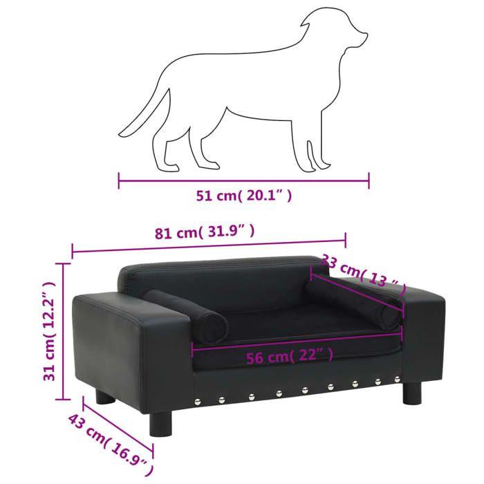VidaXL Canapé pour Chien Noir 81x43x31 cm Peluche et Similicuir Sofa pour Chat 170954