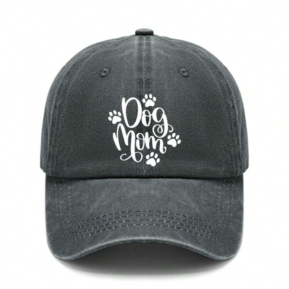 Dog Mom Baseball Hat - Women s Dark Gray  Dog Mom  Print Adjustable Breathable Curved Brim Casual Outdoor Sports чёрный