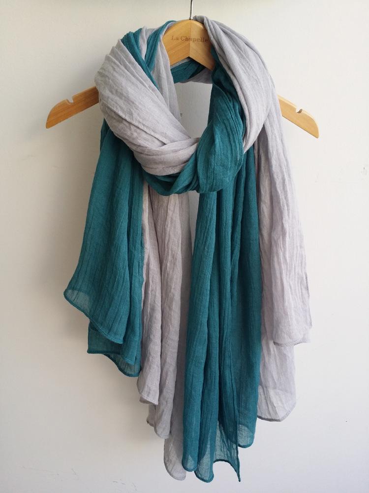 Literarischer zweifarbiger Schal aus Baumwolle und Leinen, super lange Stola mit Farbblock-Spleißung, vielseitig verwendbare warme Stola