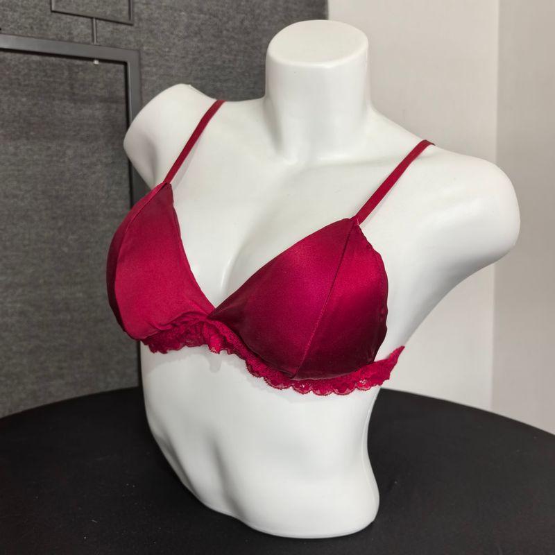 

Double-Sided Silk Bra Lace Thin Bra Pure Mulberry Silk No Steel Ring Seamless Intimates Small Chest French Triangle Cup 38/85 Red