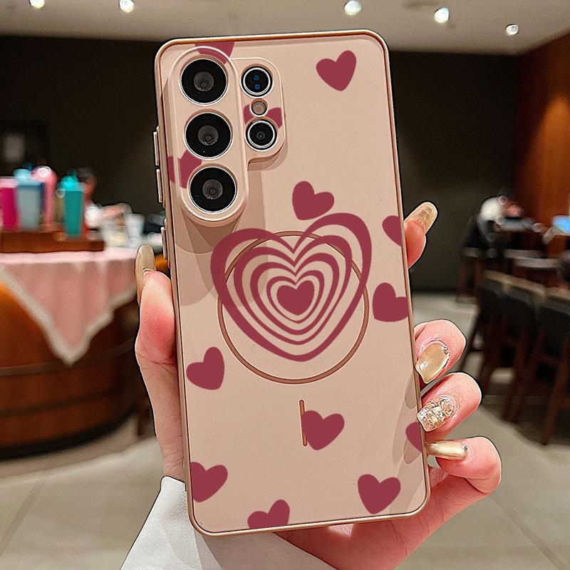 Magnetic For Magsafe Case For Samsung Galaxy S26 Ultra S25 Edge S24 Plus S23 FE S22 A17 A54 A55 A56 A57 5G Lovely Hearts Pattern Cover