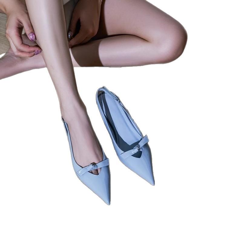 Sheepskin version~ pointed bow sandals women's inner height increase empty French light mouth temperament Mary Jane bag head sandals