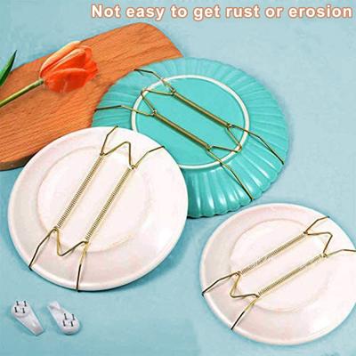 1 Set Metal Plate Spring Hanger with Wall Mount Hook Clear Protector Invisible W-shape Adjustable Round Rectangle Square Ceramic Decorative