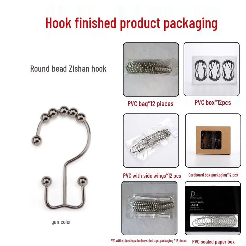 Stainless Steel Double-Sided Bath Curtain Hooks, Tool-Free Install, Sliding J-Hook Design