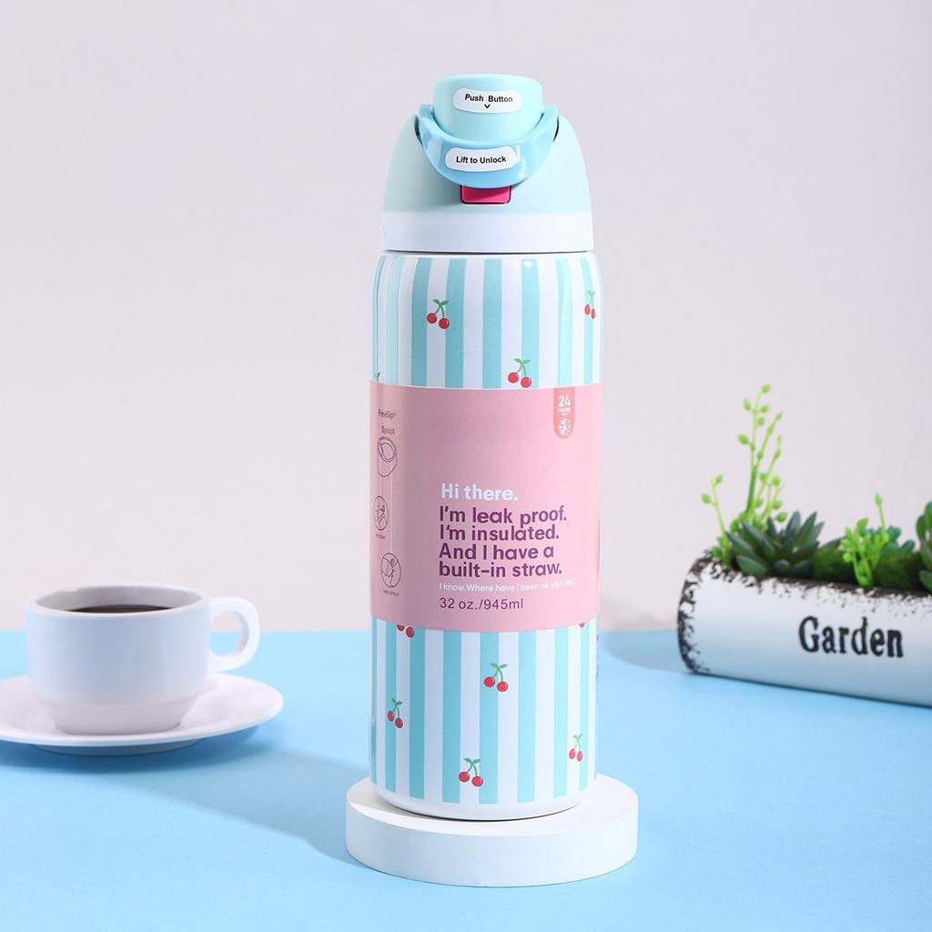 Borraccia in Acciaio Inossidabile 32oz Borraccia Termica Sottovuoto con Cannuccia e Tappo Ermetico Borracce Termiche Portatili da Mano