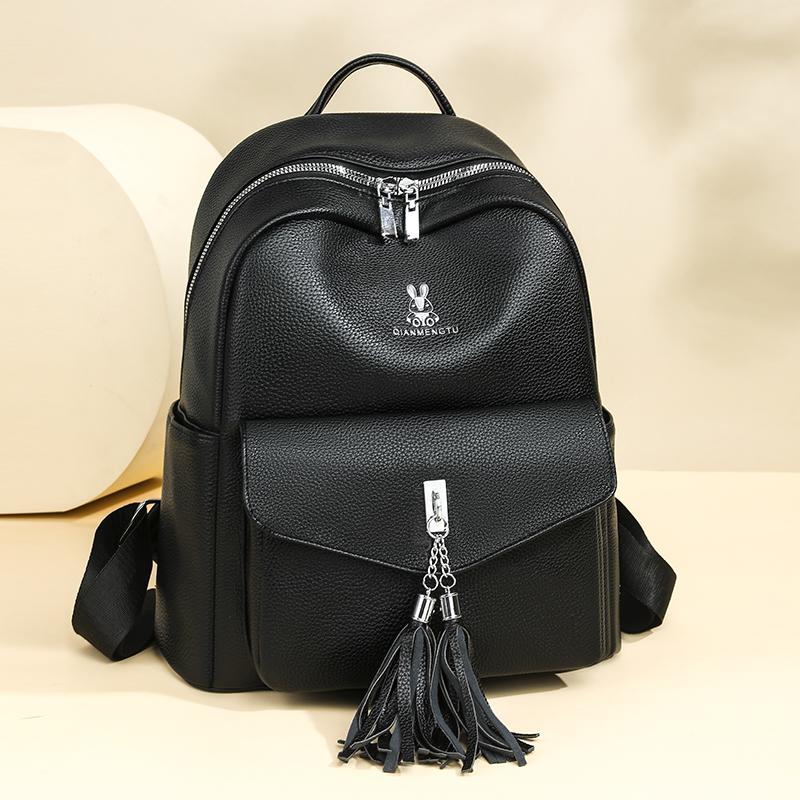 Plecak z frędzlami Plecak damski z miękkiej skóry Torba szkolna dla studenta