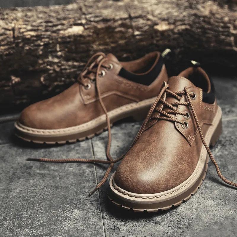 men's Spring shoes British work shoes trend single shoes casual sneakers men's leather shoes men's outdoor low-top shoes