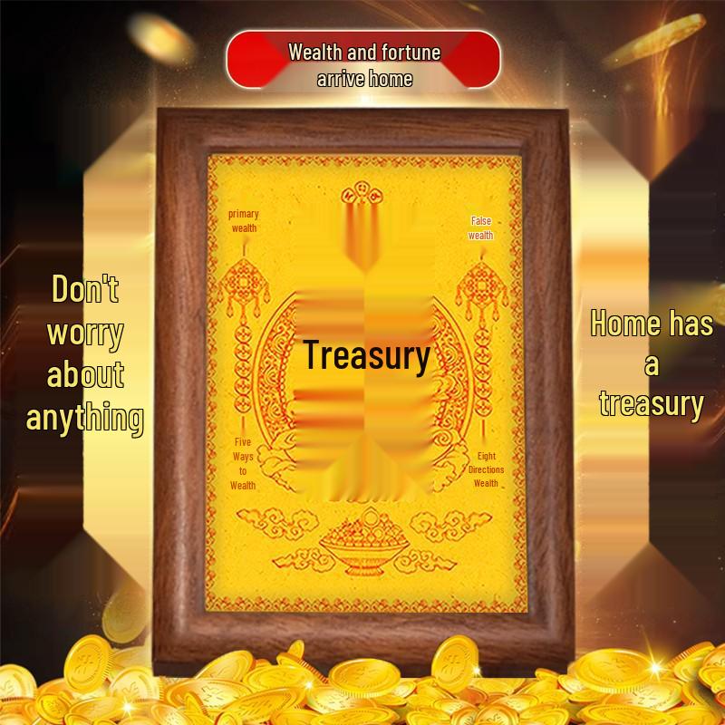 Golden Wealth Photo Frame Ornament: Small Yellow Ingot with Treasure Basin Display