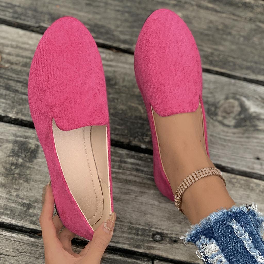 Women's Casual Flat Shoes – Korean Style Spring/Autumn New Shallow Opening Round Toe Suede Flat Large-Size Footwear