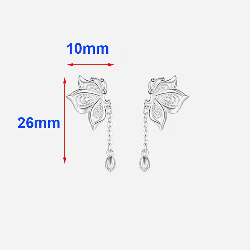Real 925 Silver Hollow Butterfly Short Tassel Stud Earrings For Women Classic Fine Jewelry Light Luxury Accessories