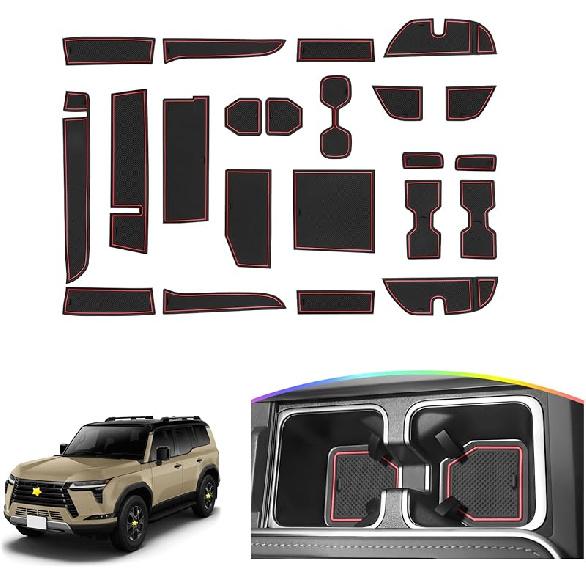 SKTU Door Slot Mat For 2025 2026 Chevrolet Equinox Door Groove Gate Pad 17Pcs Fit 2025 2026 Chevy Equinox Accessories Door Compartment Cup Center for 2024 2025 GX550 Red