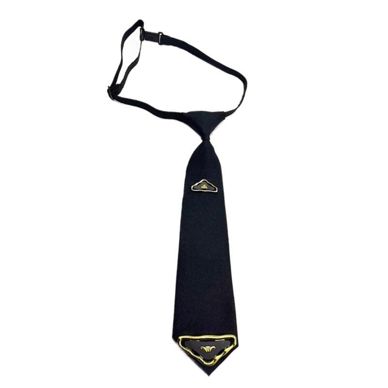 Preppy School Neck Tie with Triangular Charm Vintage Pre Tied Necktie Neckwear for Adult and Kids Student Uniform Ties
