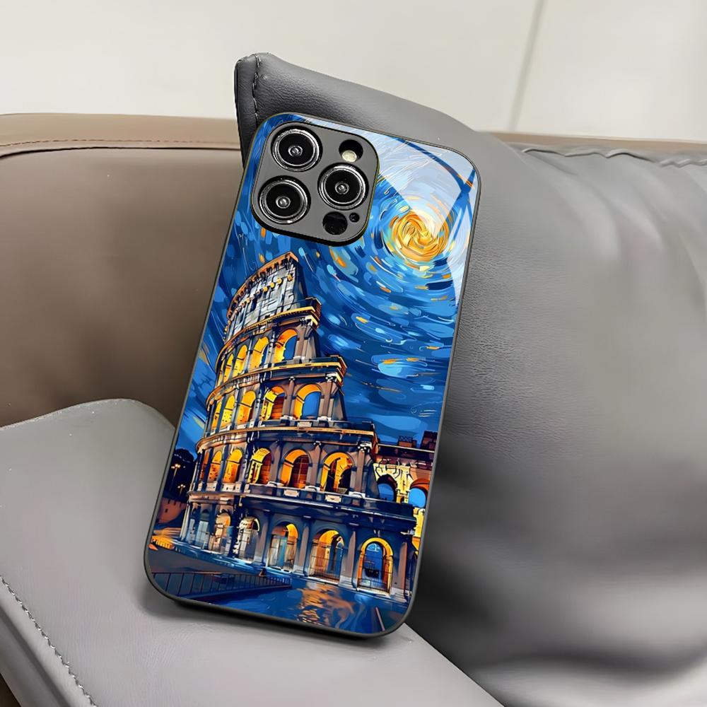 Van Gogh Oil Painting Phone Case for Iphone 17 Air 16 15 14 12 11 13 Pro Max Mini X Xr Xs Puls Black Glass Cover