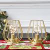 Set of Two Gold Metal Cage Lamp Round Table Lamp for Holiday Decor (2pcs)