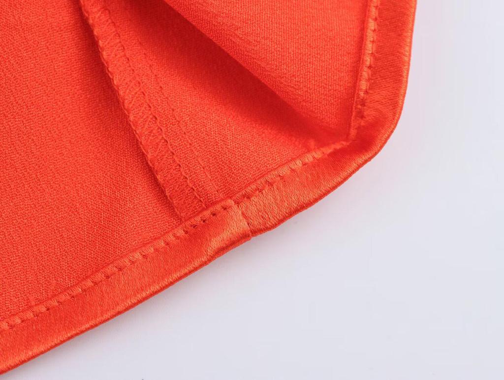 2025 Spring Women's European & American Style Pleated Satin Midi Dress with Decorative Buckle