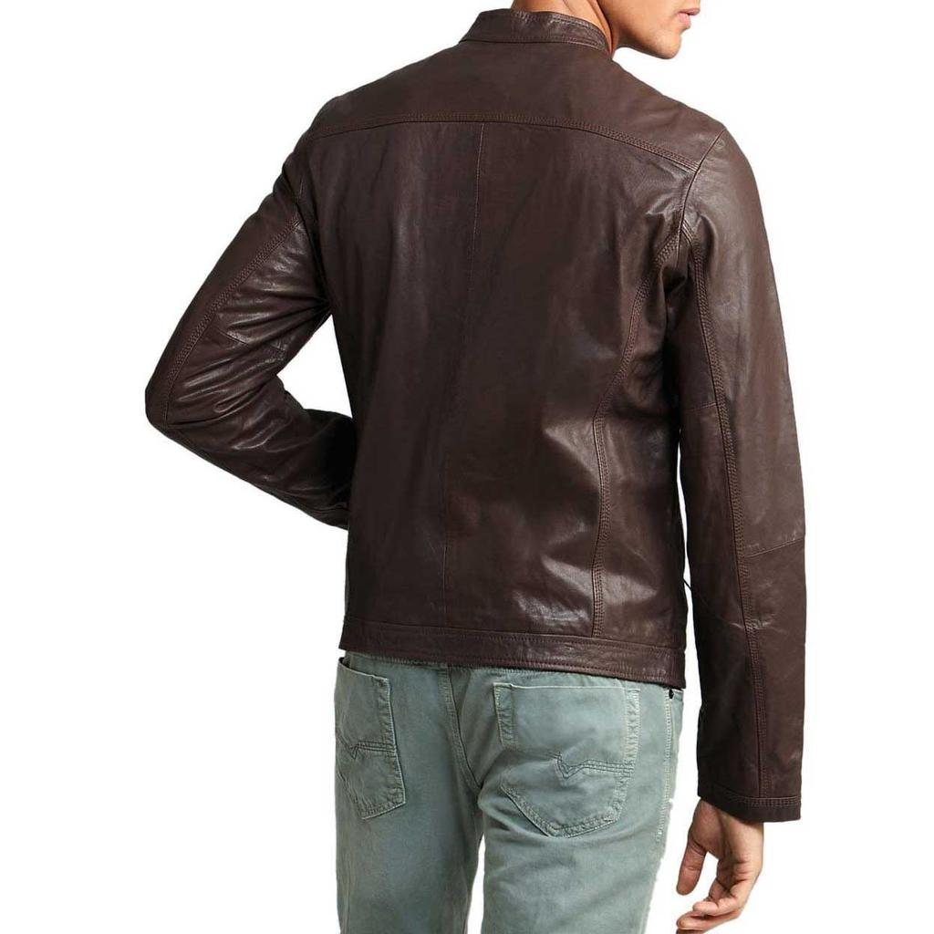 SKINOUTFIT Men's Genuine Lambskin Brown Leather Jacket Stylish Motorcycle Bomber Biker Outerwear MJ 130