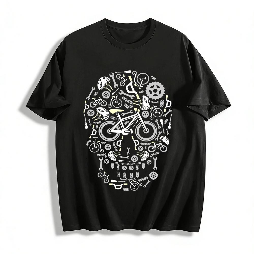 Mechanic Skull Parts Print Trendy Casual Men s Short Sleeve Tee Pure cotton T-shirt XXS