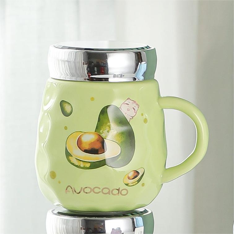 Cute Cartoon Fruit Series Ceramic Cup Fruit High-looking Couple Mug Home with Lid Water Cup Gift Cup