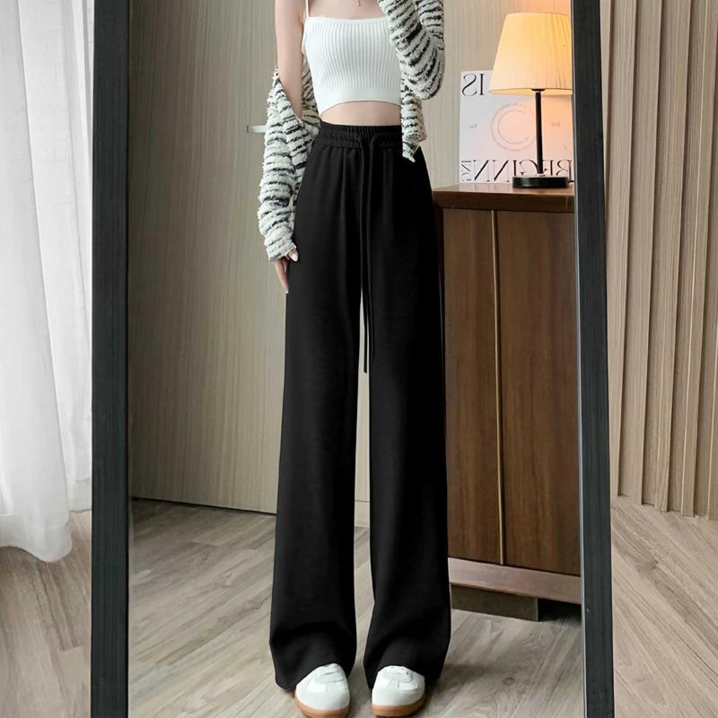 Autumn Winter Solid Color Loose Casual High Waist Wide Leg Pants Women Simple All-match Straight Trousers