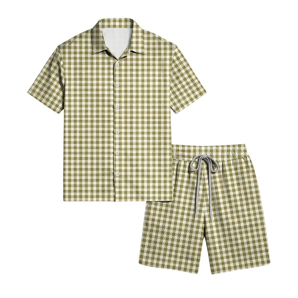 Herren Casual Zweiteiler Kurzarm Hemd mit Knöpfen und passender Shorts Leichte Sommerkleidung für Outdoor-Aktivitäten