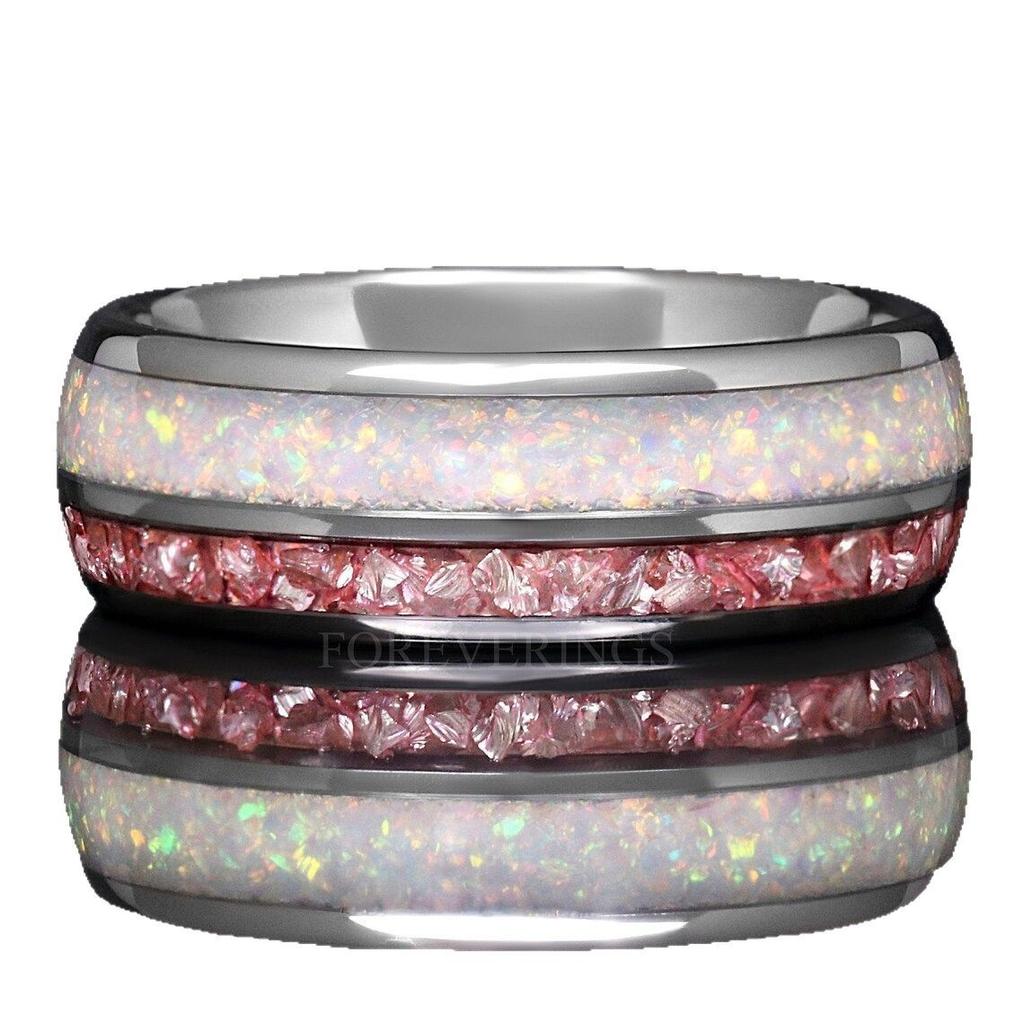 8Mm Stainless Steel Ring Couple Pink White Shiny Ring Ring Hand Jewelry