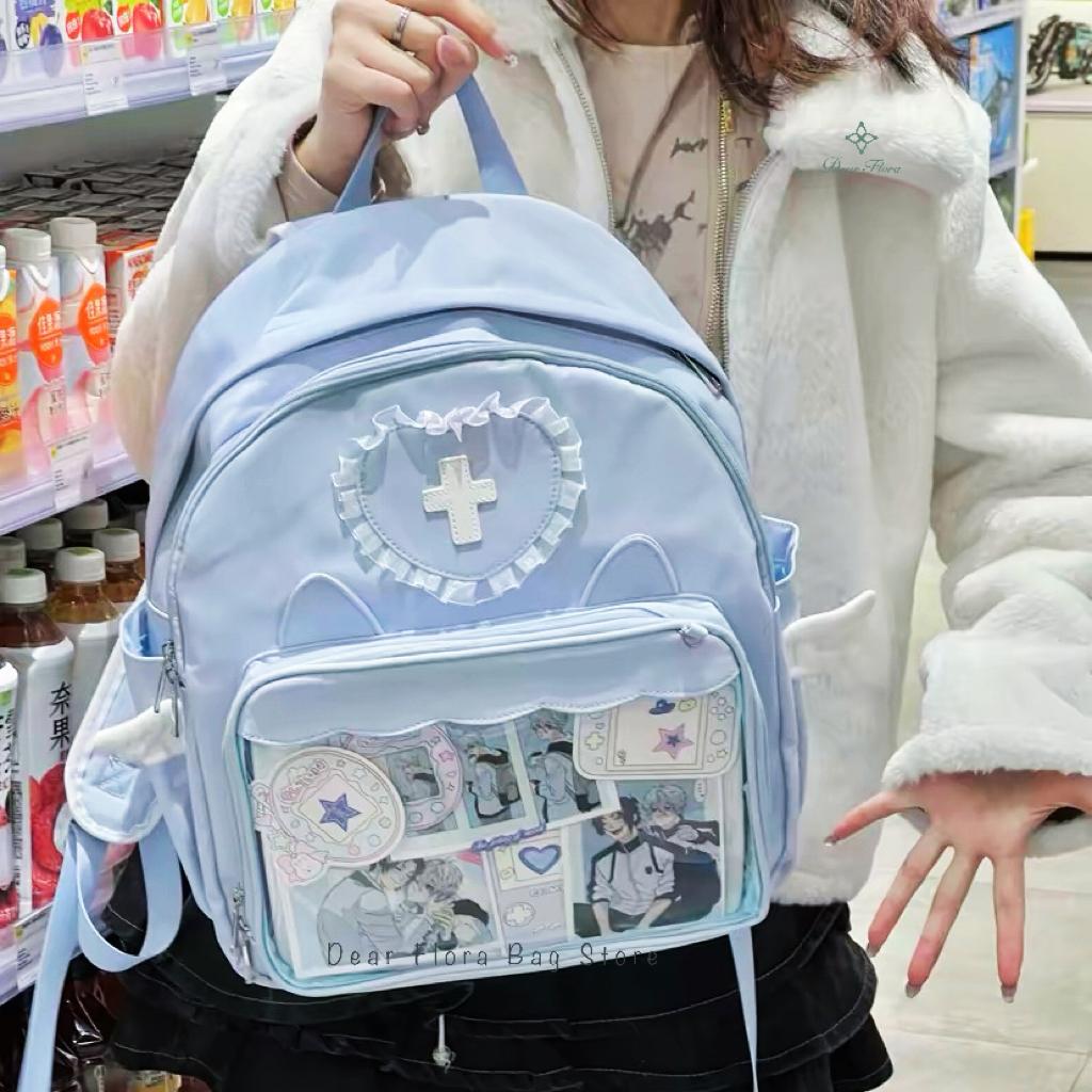 

Y2K Cute Clear Ita Bag Women Lolita Backpack Kawaii Girl Shoulder Bag DIY Display Transparent Pocket Japanese Doll Tote Handbags 33x32x11cm небо синє кольору