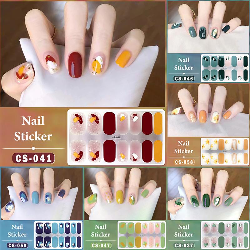 14 Nails Simple Waterproof Nail Wraps Full Cover Nail Stickers Firm And Not Easy To Fall Off Multi Color Nail Art For Women'S D