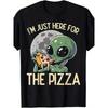European Sizes Men'S Alien Just Here for Pizza Funny Graphic T-Shirt - Retro 80s Pop Culture Design with Green Alien & Pizza Slice