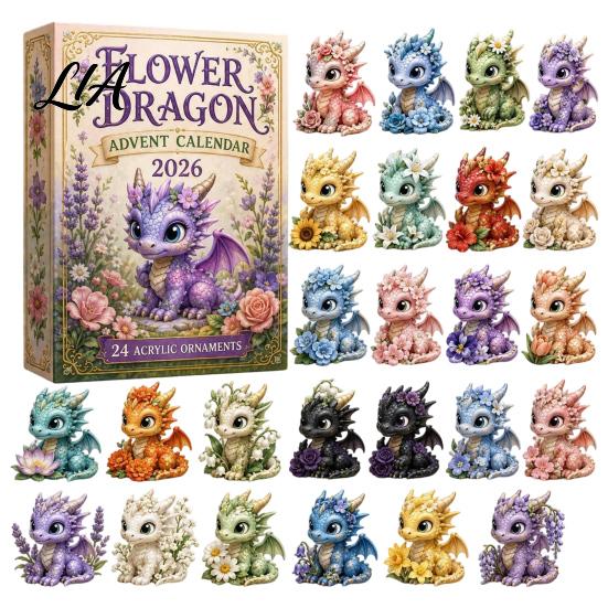 Countdown Gift Box Christmas Dragon Calendar, with 24 Acrylic Decorations, Days Souvenir Ornament Box, Holiday for Lovers Decorations