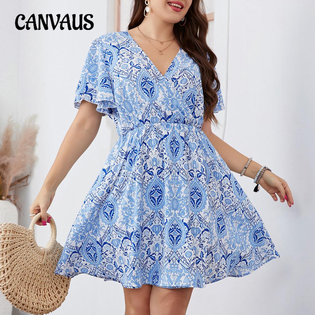 Sommerkleid mit Print und Temperament, hohles Temperament, Pendlerkleid mit großer Schaukel, Übergröße für Damen