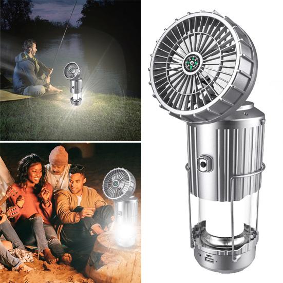 5-in-1 Portable LED Camping Lantern with Fan Bluetooth-compatible Speaker Solar Powered USB Rechargeable Emergency Hanging Light