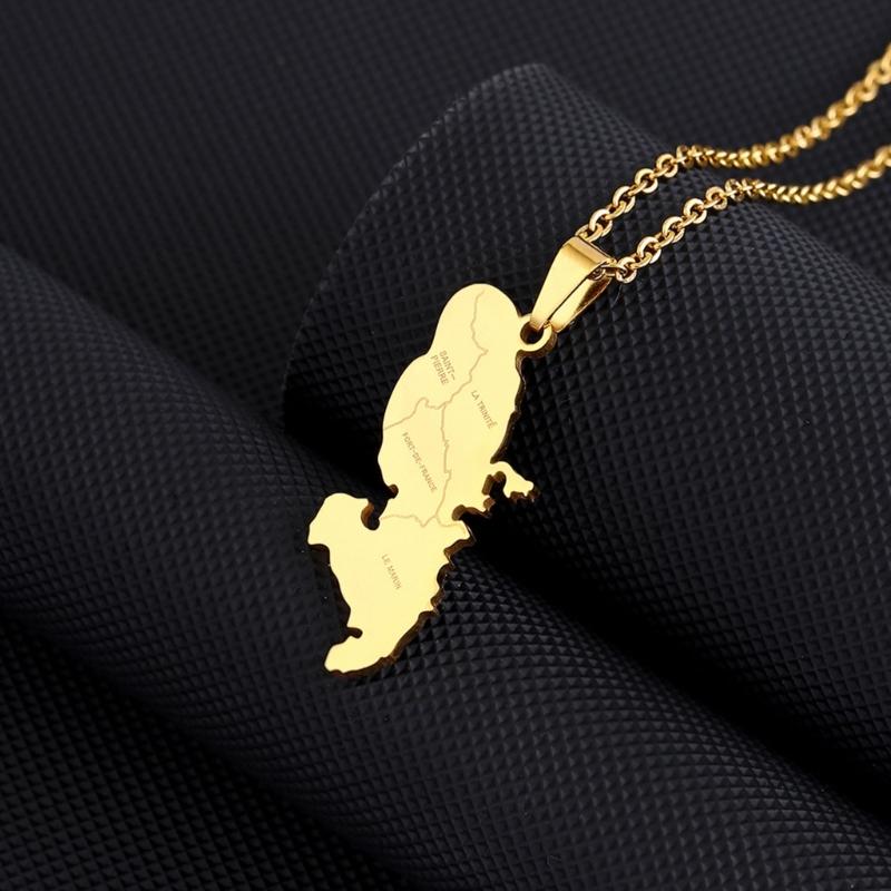 Stainless Steel Martinique Map Pendant Necklace Women Men Fashion Jewelry Silver/Gold Color Patriotism Country Choker