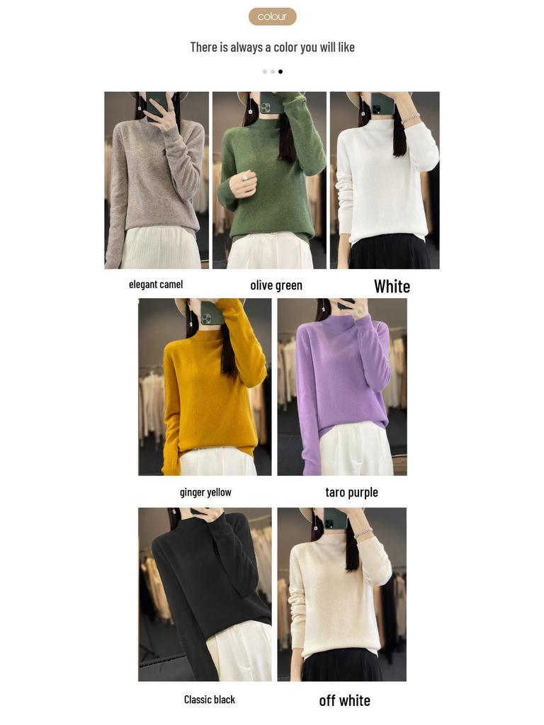 Pulover tricotat fără cusături pentru începutul toamnei, cu mâneci lungi și gât semi-înalt