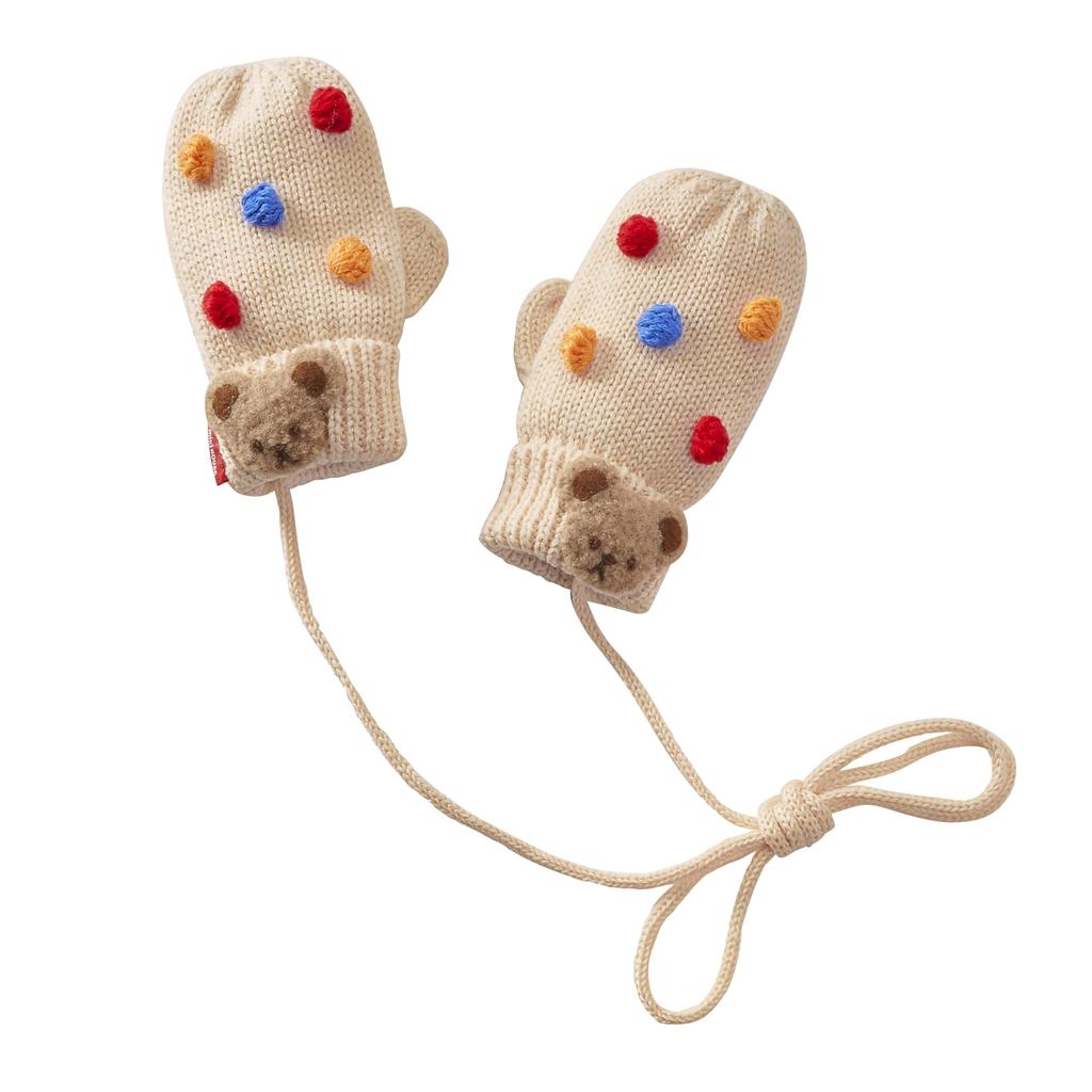 MIKI HOUSE Knitted Mittens with Bear for Boys and Size S Drawstring, Design, Girls, Baby, Kids, Children's Clothing, (1-3 Years), Ivory, 13-7602-490