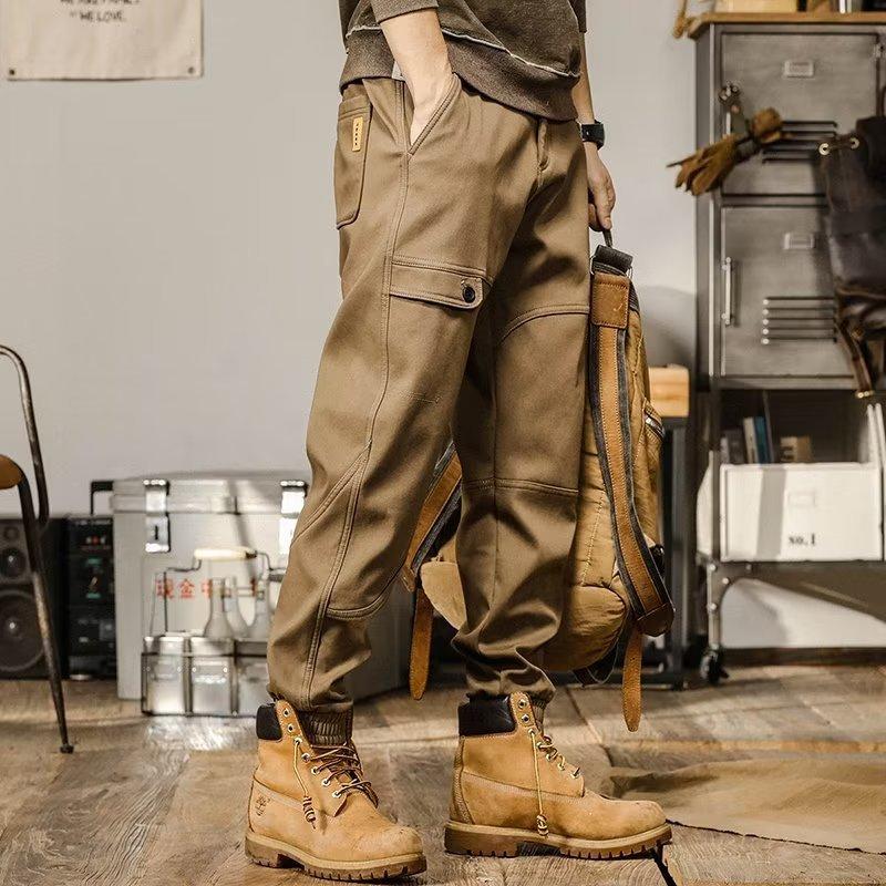 American retro heavy tooling pants men's spring and autumn loose straight casual trousers wide-leg tied Harlan pants men