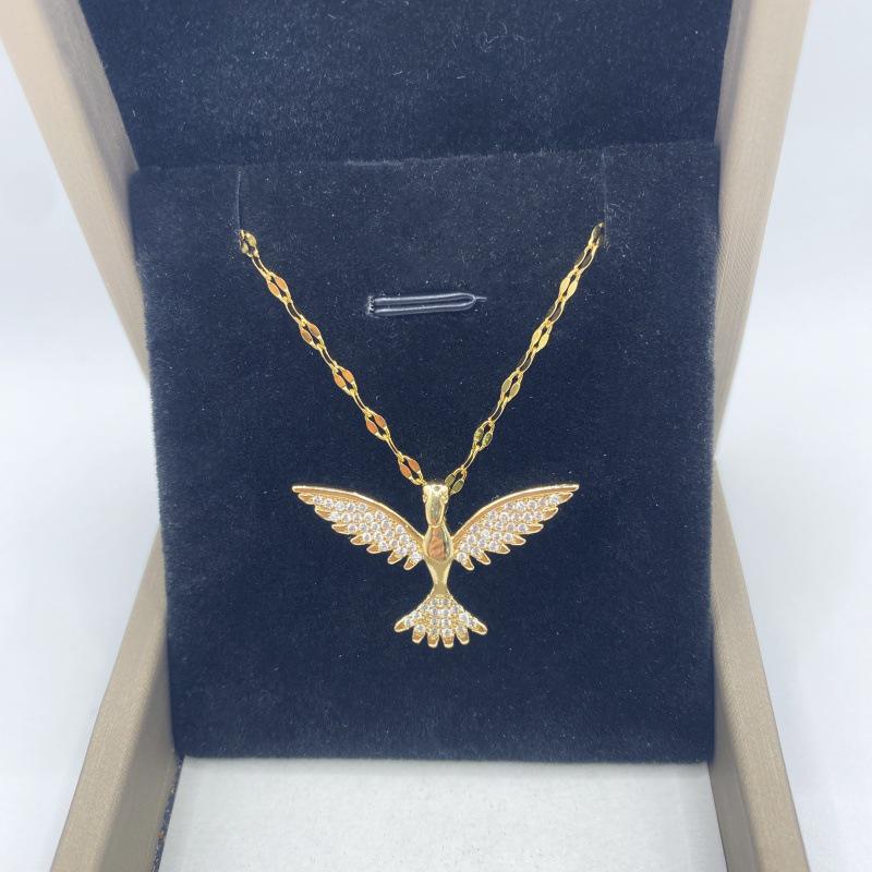 Luxurious Gold-Plated Copper Pendant Necklace with Diamond-Set Flying Bird
